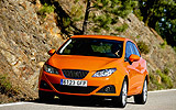 Seat Ibiza. Modelo 2008. Imagen. Carrocer�a SportCoup�. Tres puertas. Frontal- lateral. Est�tico. Llantas aleaci�n. 17 pulgadas. Naranja Lumina