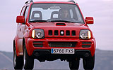Suzuki Jimny. Modelo 2008. Imagen exterior. Frontal. Coche parado. Carretera. Rojo.
