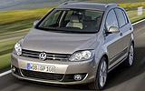 Volkswagen Golf Plus. Modelo 2009. Imagen. Exterior. Frontal lateral. Coche en movimiento. Carretera. Gris.