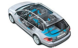 Volkswagen Golf Variant. Gama 2008. Imagen. T�cnica. Radiograf�a. Espacios para guardar objetos.