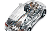 Volkswagen Touareg Hybrid. Prototipo 2009. Imagen. T�cnica. Radiografia. Motores, transmisi�n. Suspensi�n. Bater�a alta tensi�n.