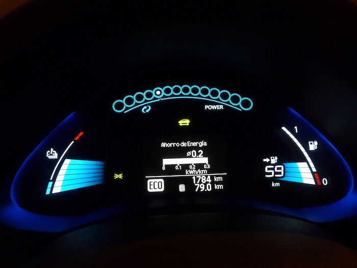 Nissan Leaf. En modo ECO. Recorrido 80 km. 0-2 kwh