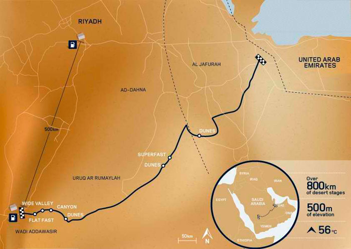 Land Rover Range Rover Sport. Mapa del recorrido. Arabia