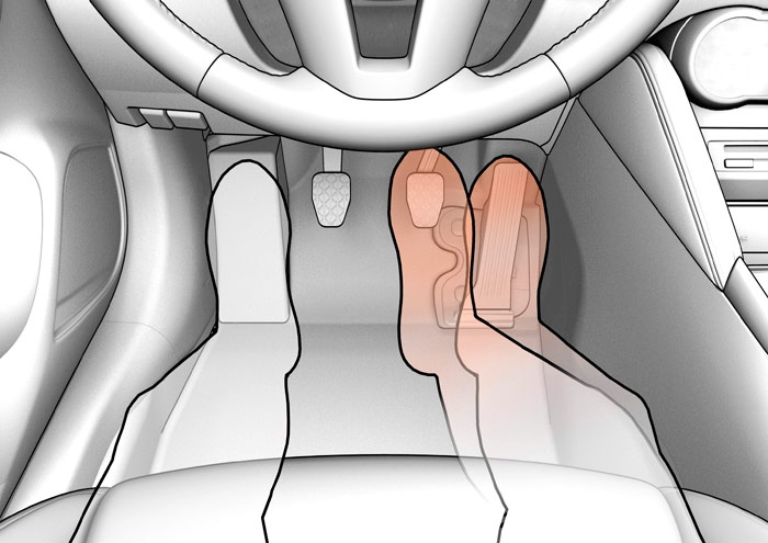 Interesante infografía del CX-3: el asiento está perfectamente centrado con el volante, y a su vez ambos con el eje teórico que pasa entre los pedales de acelerador y freno por un lado, y el de embrague y el reposapiés por el otro. Los pies del conductor trabajan en zonas simétricas respecto a volante y asiento, y no en diagonal, como es frecuente en muchos coches, sin que apenas nos demos cuenta.