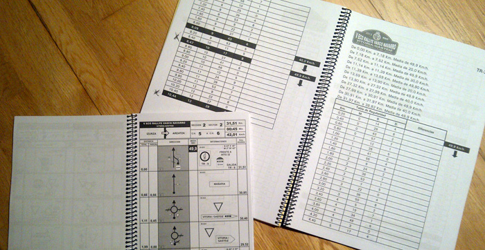 A la izquierda, el rutómetro con las viñetas y las indicaciones para las etapas del rally