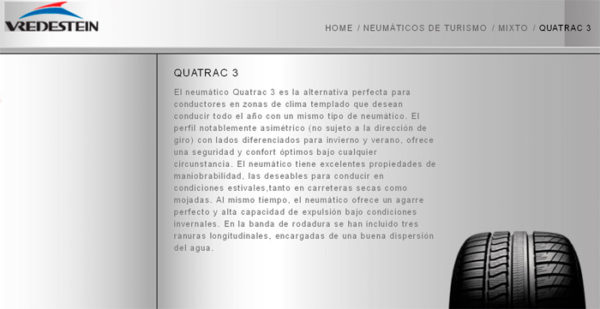 Vredestein Quatrac 3. Información de la página oficial