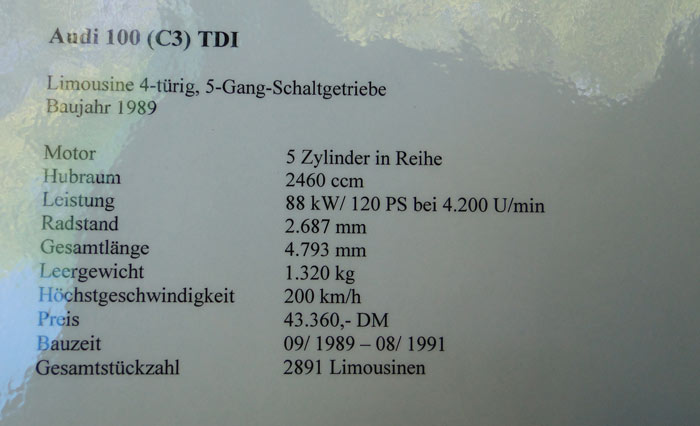 Audi 100 TDI. Ficha técnica