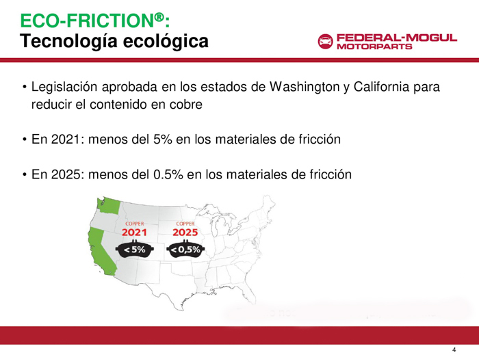 Legislación para 2021 y 2025 sobre máximo contenido en cobre en las pastillas de freno.