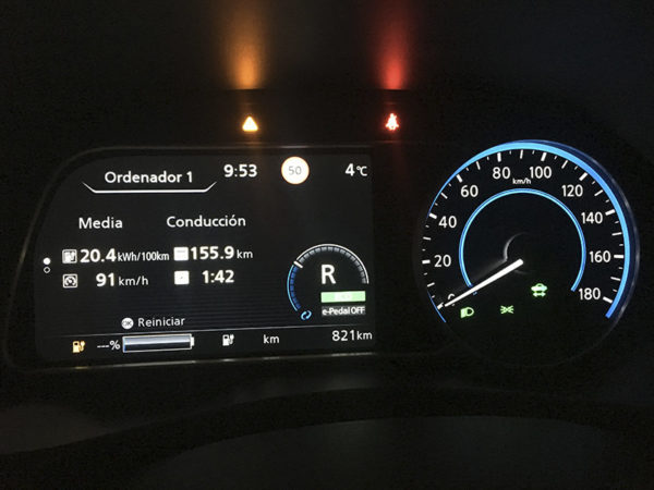 Nissan Leaf. Consumo en autovía a baja temperatura. Paso a paso.