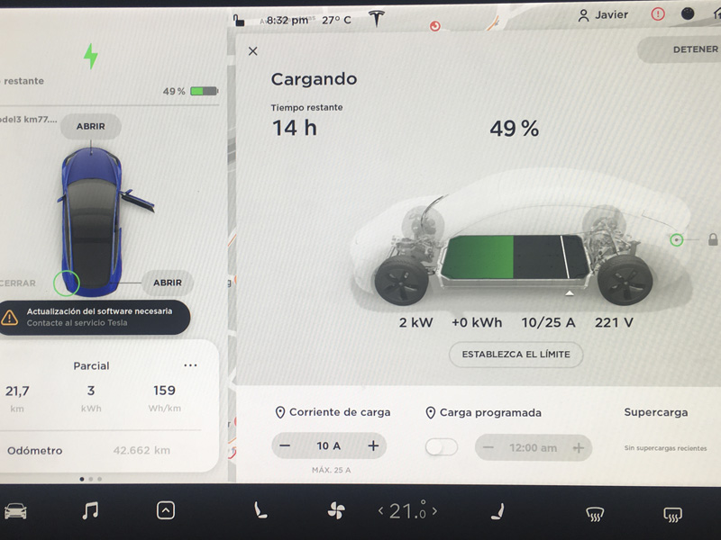 Tesla Model 3. Inicio de la carga.