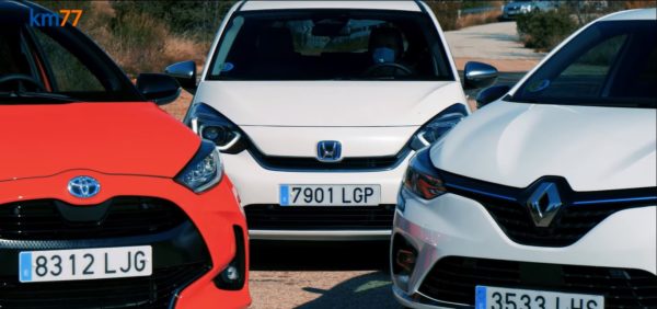 Vídeo comparativa: Honda Jazz 1.5 i-MMD, Renault Clio E-TECH y Toyota Yaris 120H