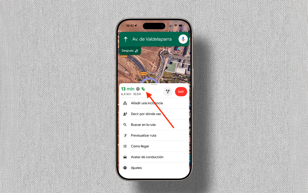 Captura de Google Maps que muestra la hoja de la ruta de bajo consumo