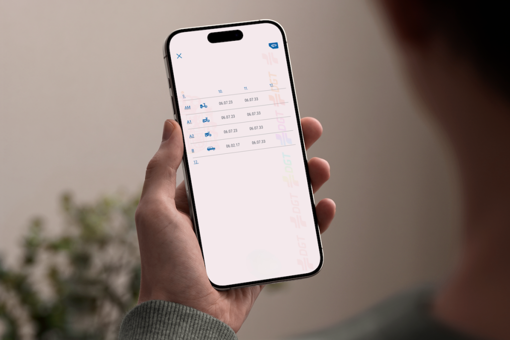 Captura del carnet de conducir en la app miDGT