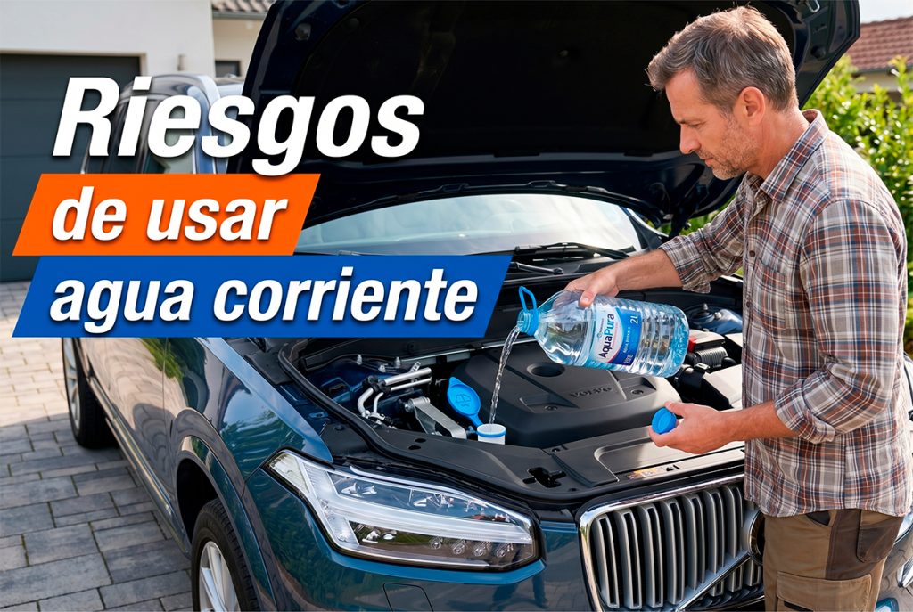 Usuario echando agua corriente en el coche