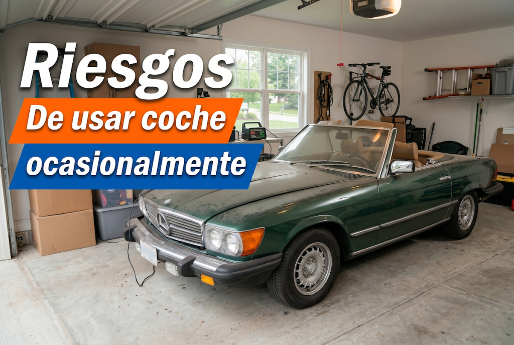 Coche clásico aparcado en el garaje, sin usar