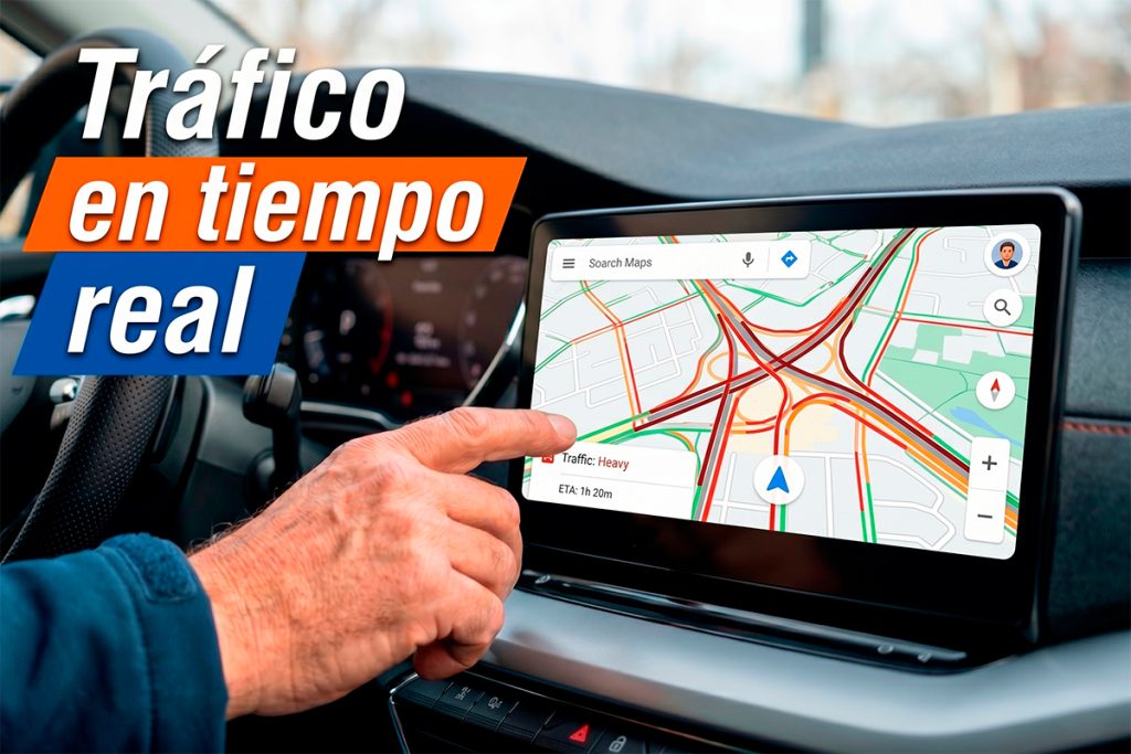 Pantalla del GPS mostrando el tráfico